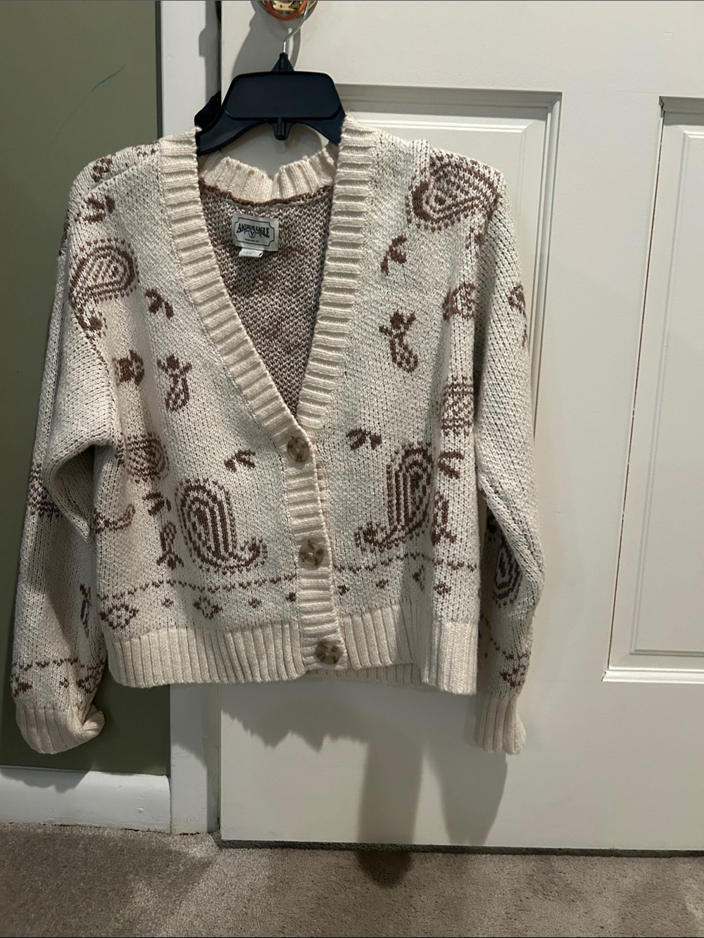 American Eagle Outfitters Cream and Brown medium cardigan